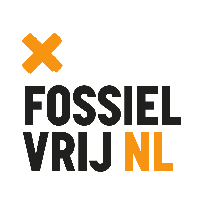 Logo Fossielvrij NL met oranje kruisje linksboven