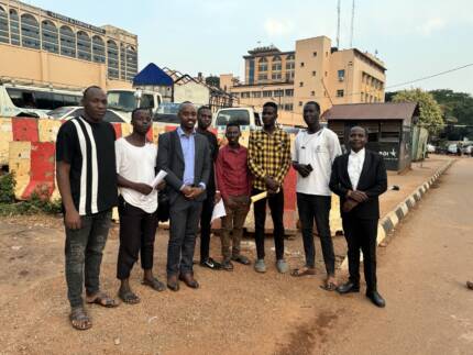 Two Ugandan Stop EACOP activists released on 14th August, with their lawyers and supporters.